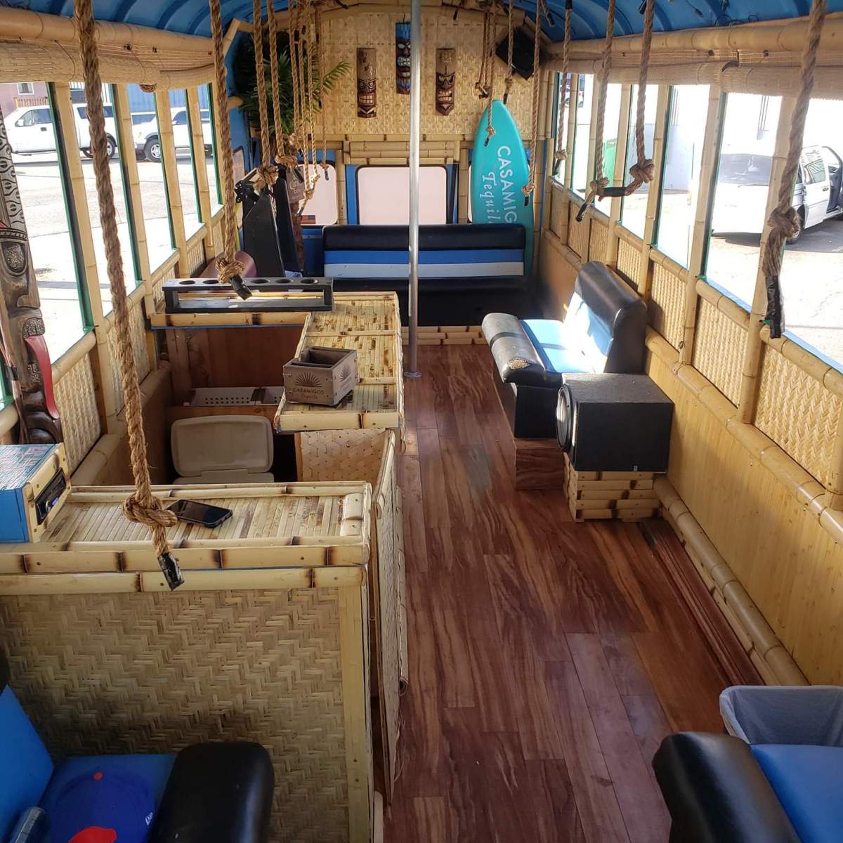 a room filled with furniture and a large window