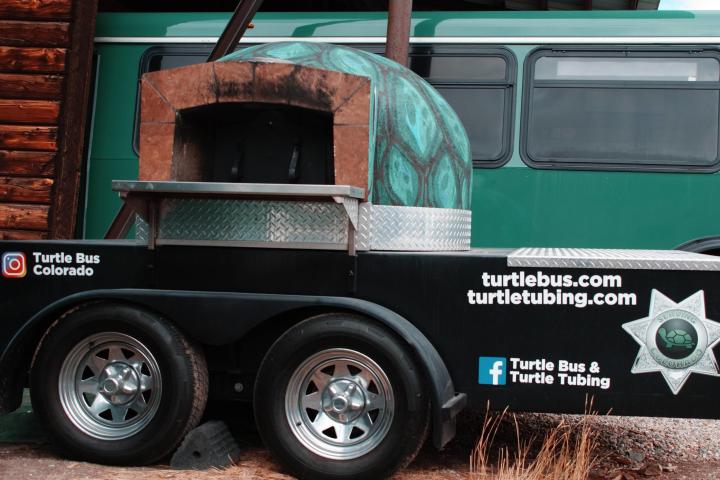 a truck is parked in front of a building